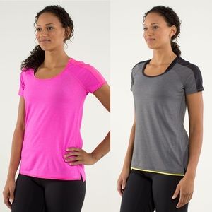 Lululemon Race Me Silverescent Loose Short Sleeve Shirts Pink Grey 6 Lot of 2